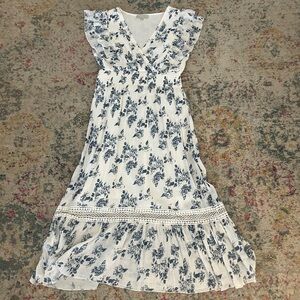 Floral Print White and Blue Dress
